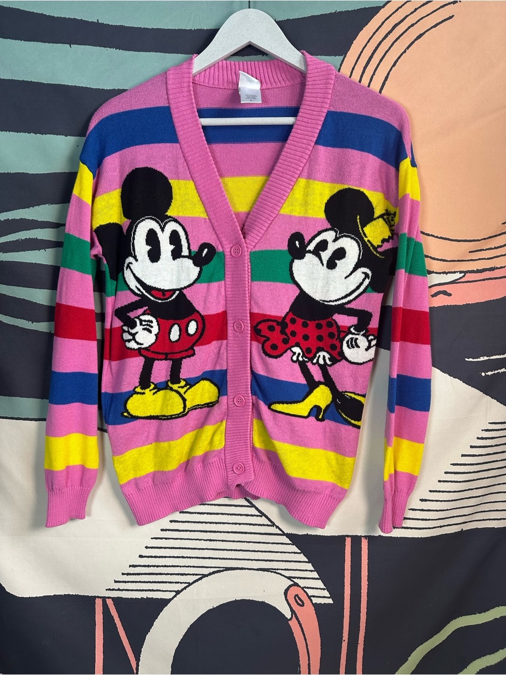 Kids’ Disney Pink Colorful Striped Mickey & Minnie Cardigan size XL